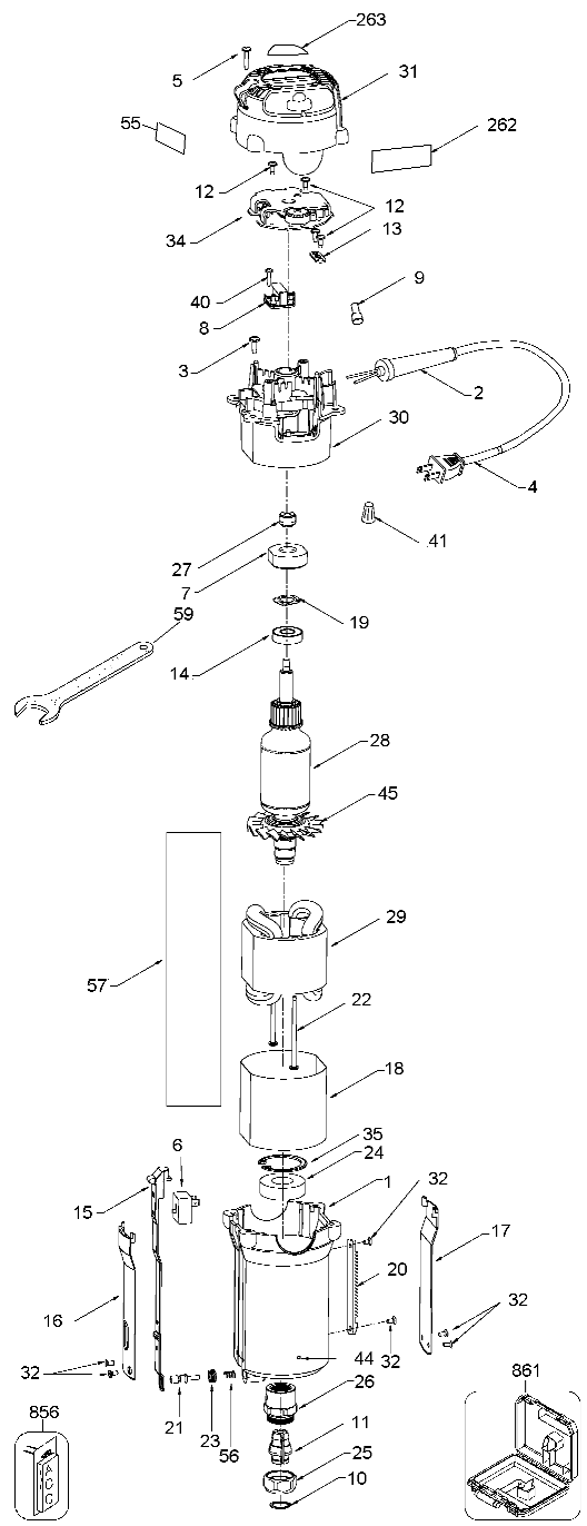 Default 2 Diagram and Parts List for 893PK Type 2 Porter Cable Router